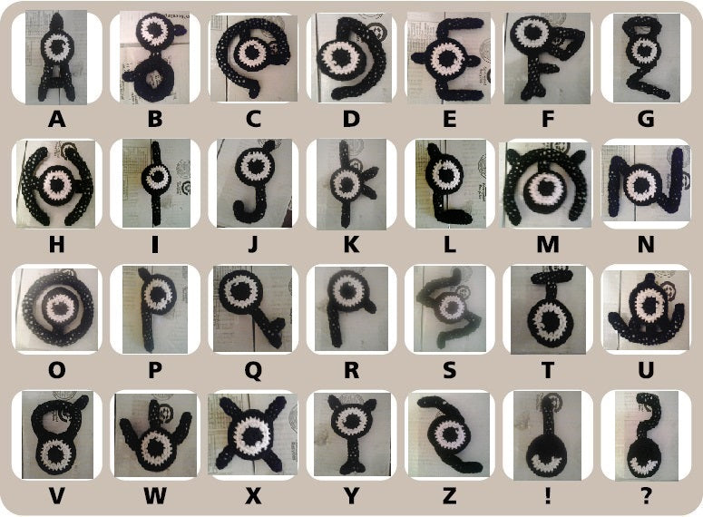 201 Unown Complete Collection Pokemon Amigurumi Plush